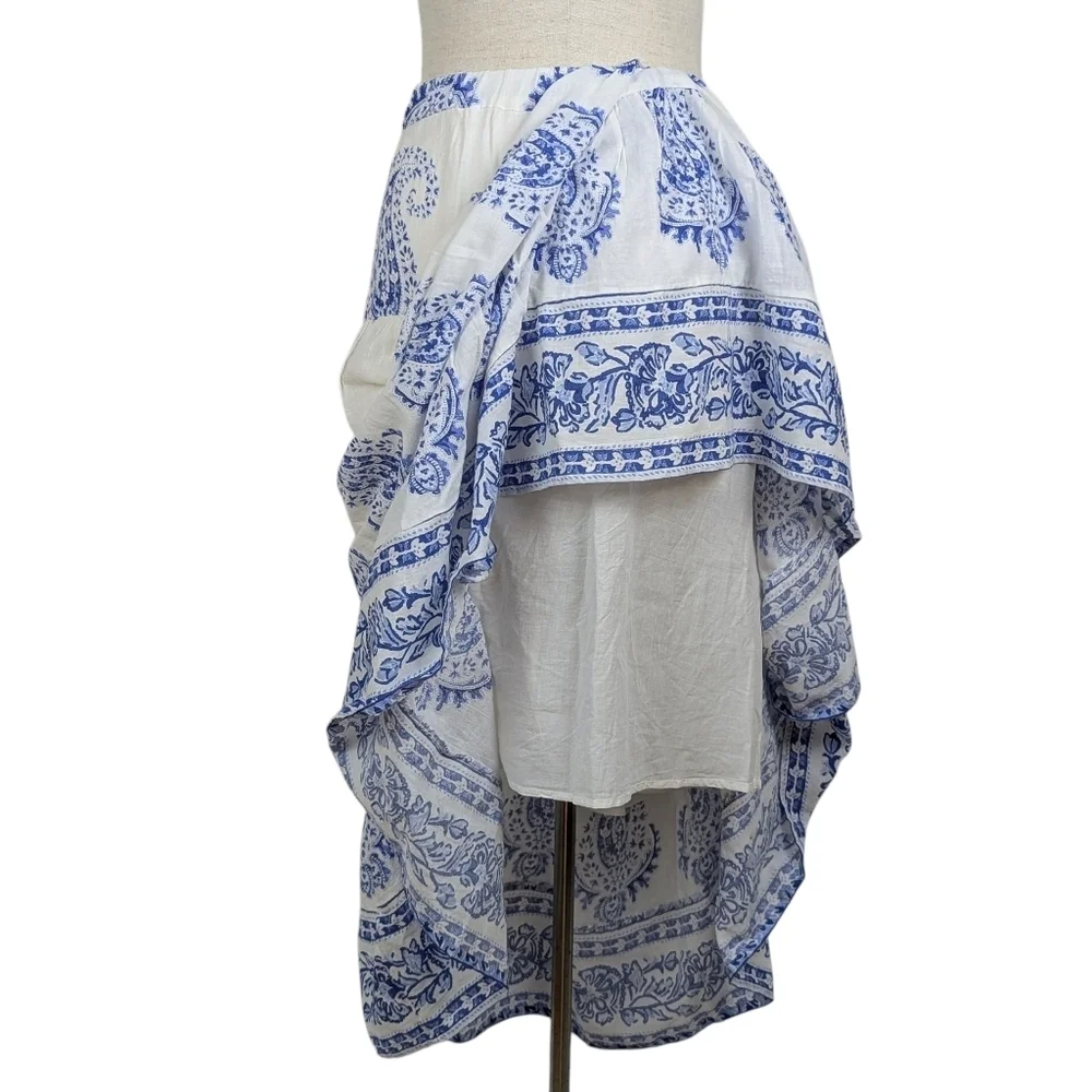 Lucky Brand Sleeveless Top Midi Skirt Set Cotton Paisley Print White Blue XL NWT